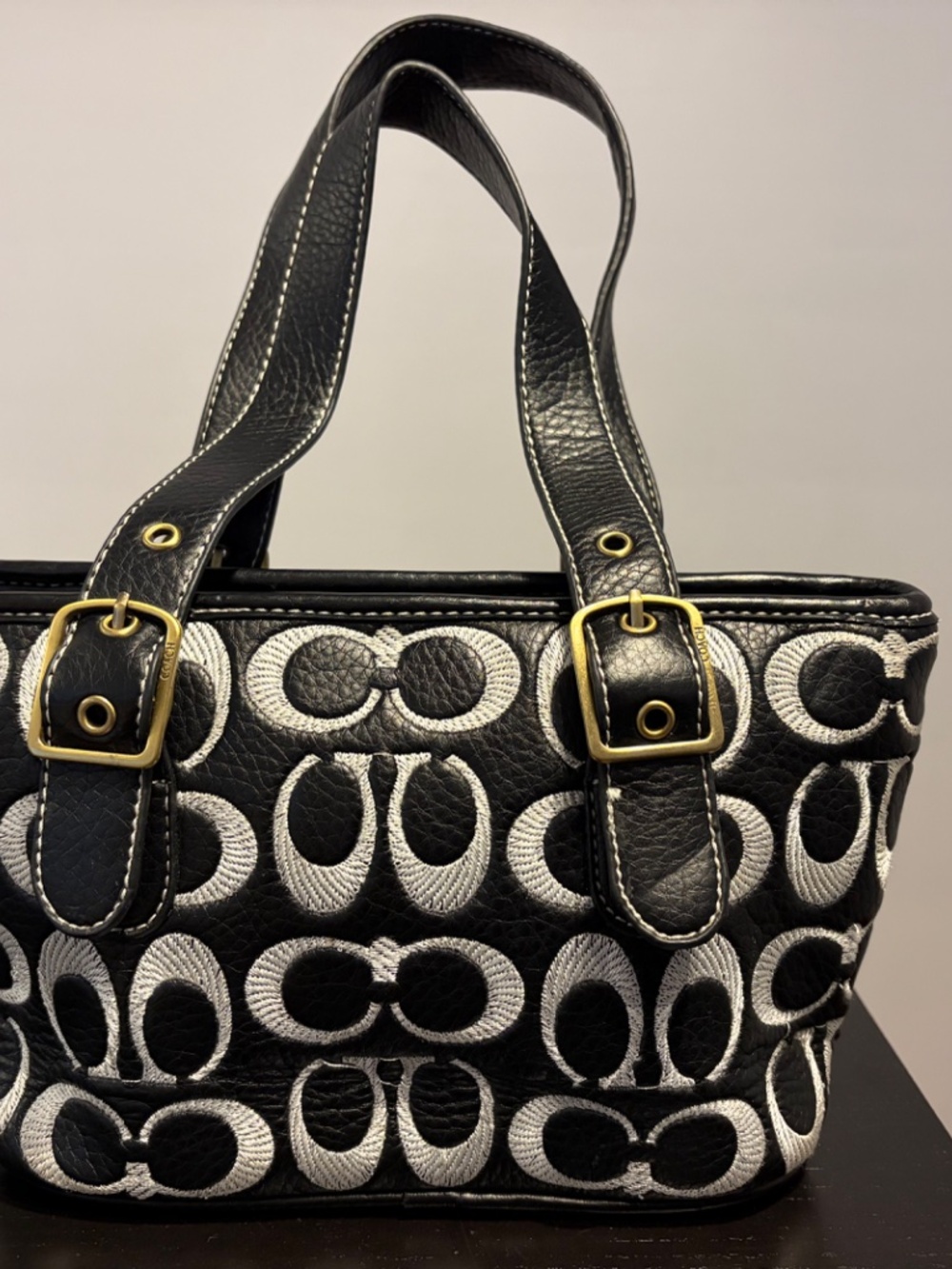 RARE HTF Vintage Coach Black Optic C Leather Tote Bag Y2K M8U-2152